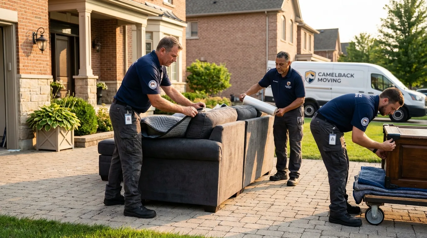 Large estate moving crew wrapping furniture in Wharton, TX